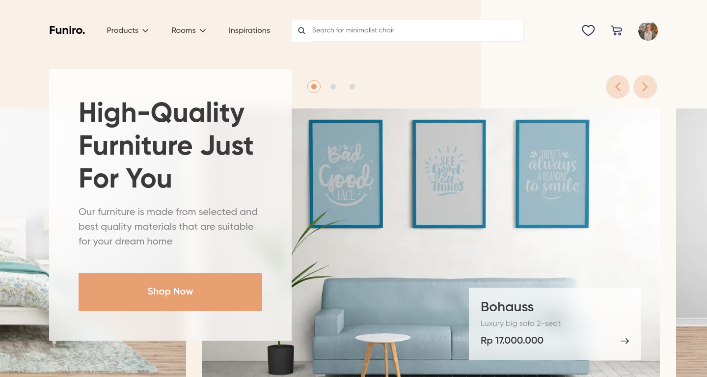 Скриншот проекта Funiro - HTML5, CSS, JS, Mobile first, Gulp