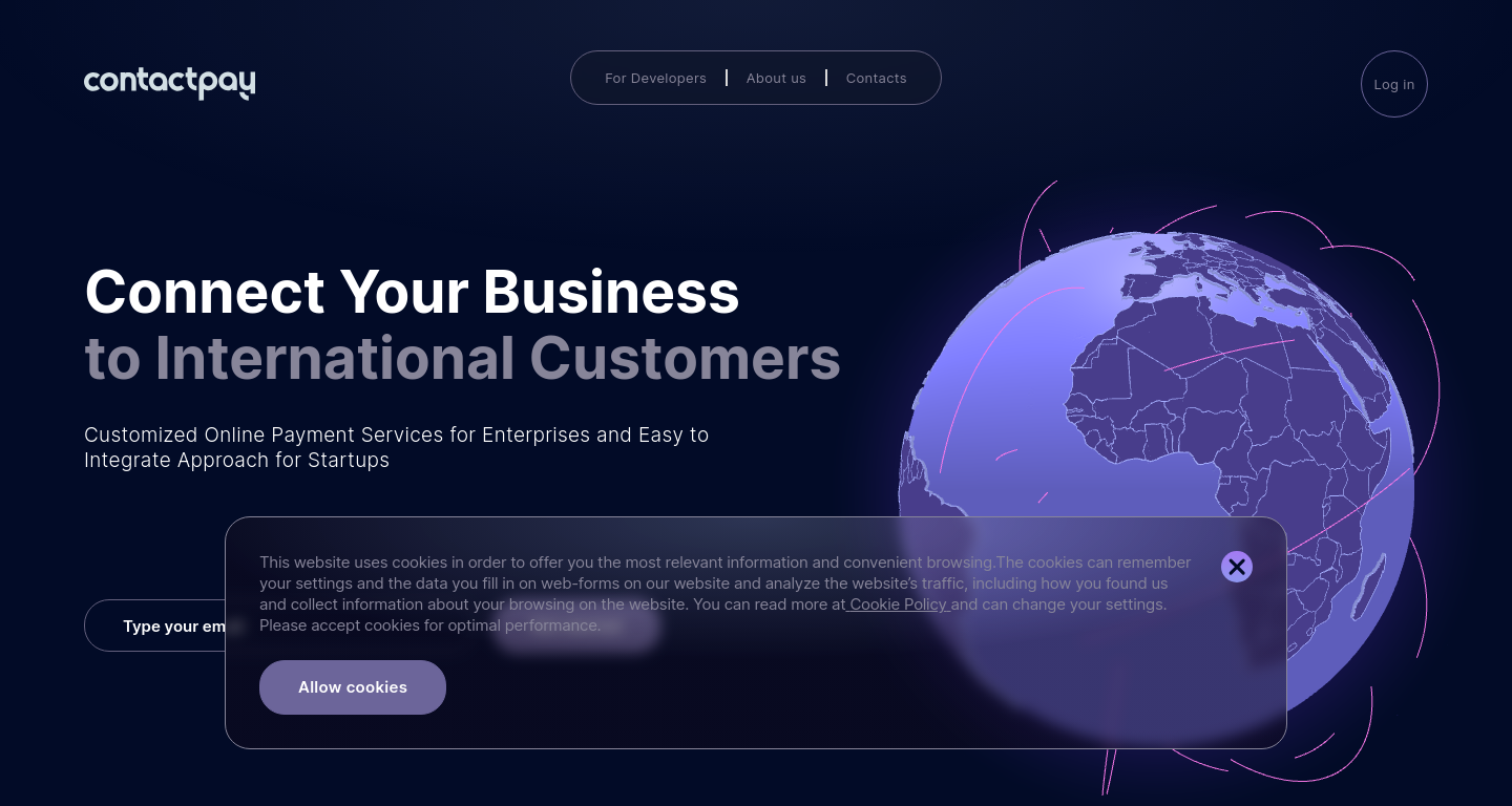 Скриншот проекта Corporate website - React, TypeScript, SASS, React-globe, Three.js, Webpack, Axios, Strapi, Framer motion, Node.js, Express.js 
